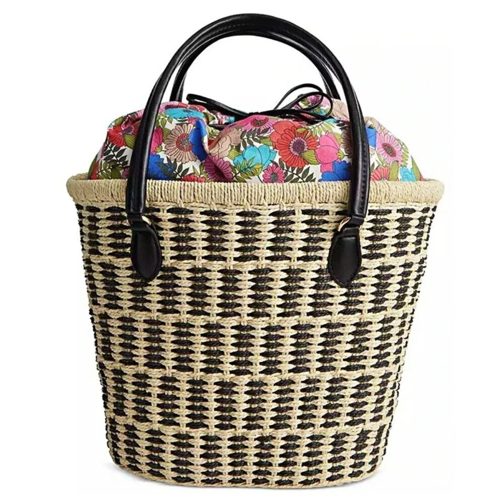 On 34th Isabellaa Women's Straw Medium Drawstring Tote Botanical (MSRP $130)